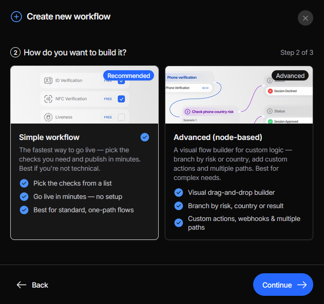 Create new workflow, step 2: Simple workflow